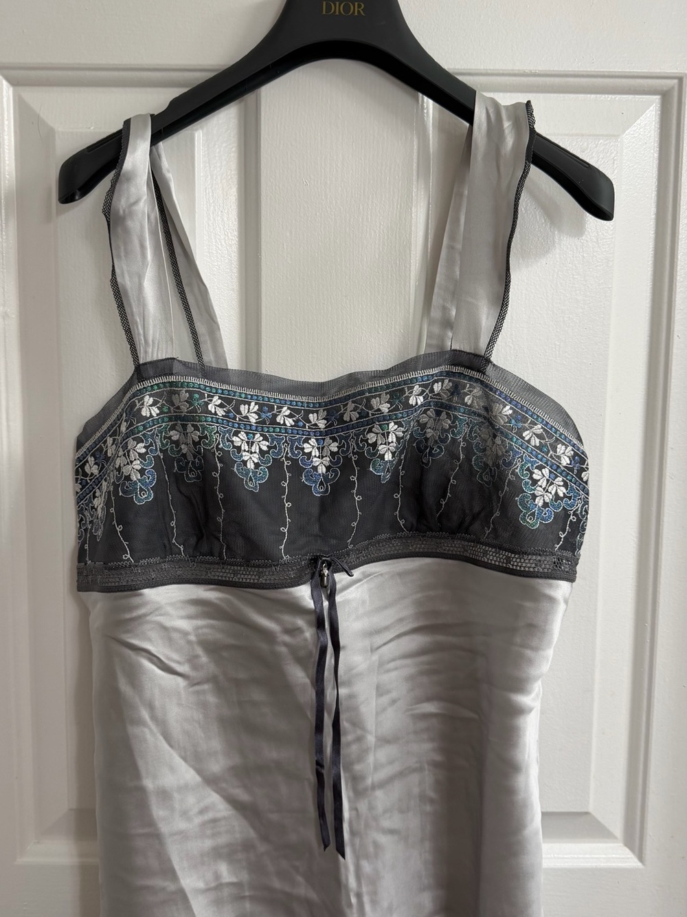 Silk-Blend Gray Embroidered Chemise